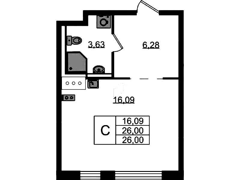 Квартира студия 26 м², 12/13 эт., ЖК «Квартал Торики»